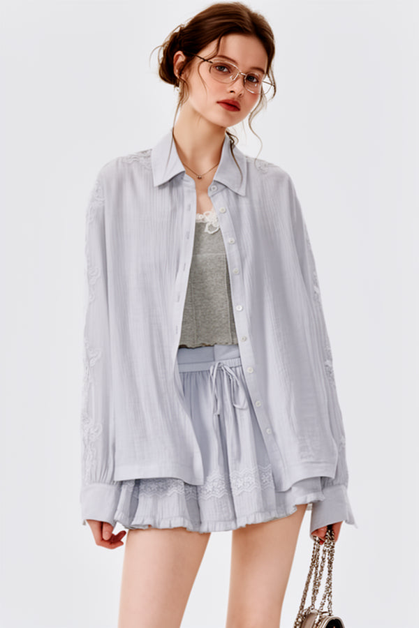 Lace Splicing Summer Shirt Matching Set