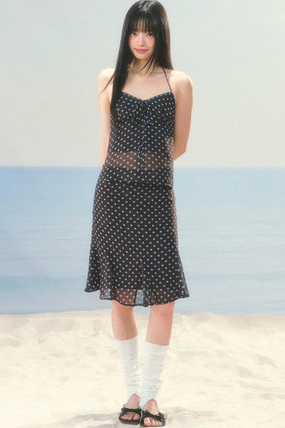 High-Waisted Chiffon Polka Dot Fishtail Skirt