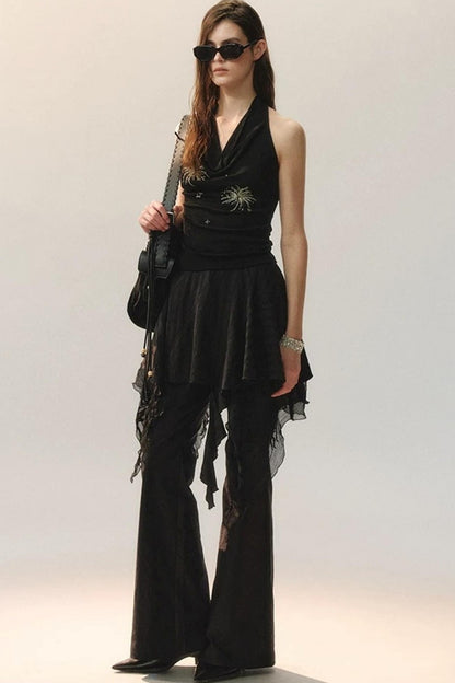 Pantalon Irrégulier à Dentelle Détachable