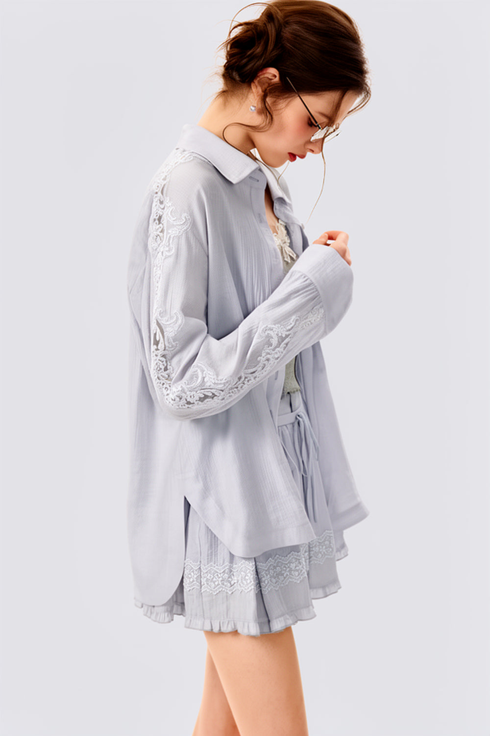 Lace Splicing Summer Shirt Matching Set