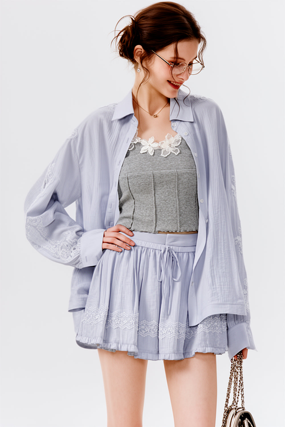 Lace Splicing Summer Shirt Matching Set