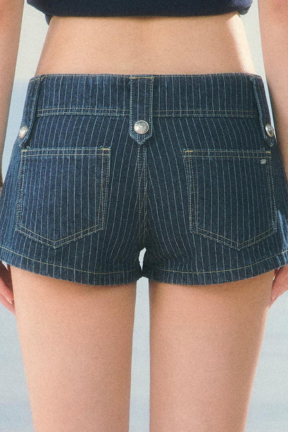 Retro Striped Denim Shorts