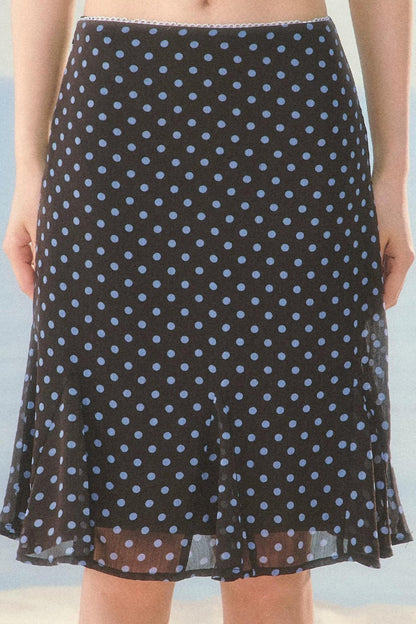 High-Waisted Chiffon Polka Dot Fishtail Skirt