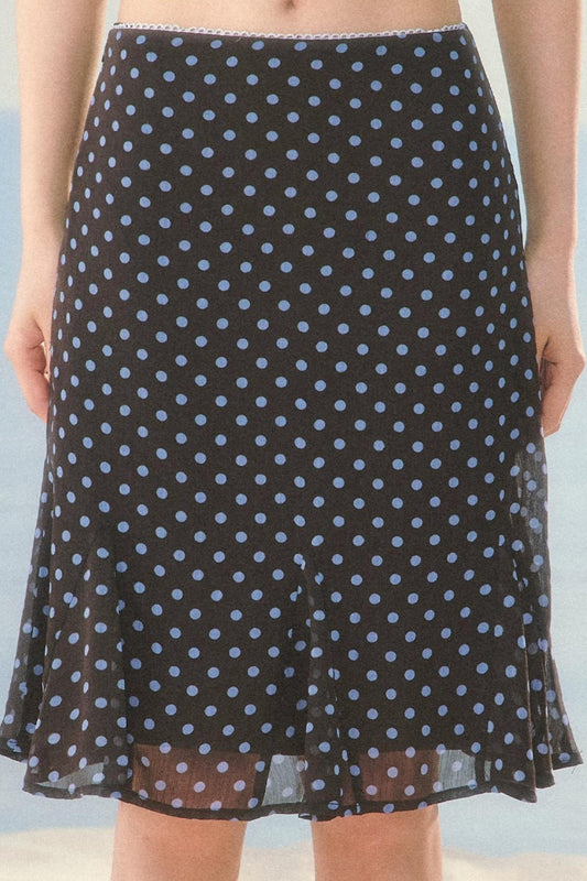 High-Waisted Chiffon Polka Dot Fishtail Skirt