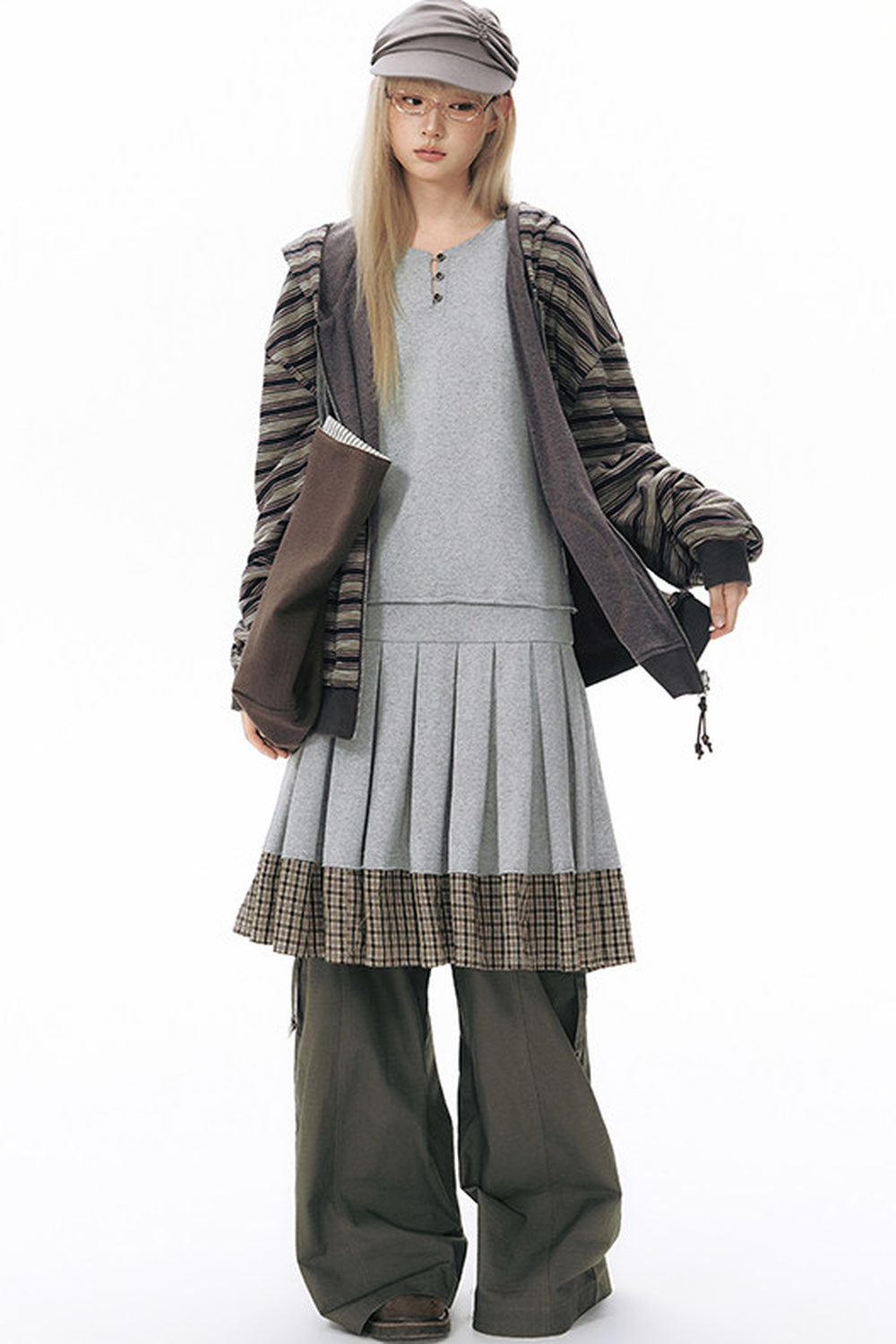 Reversible Striped Hooded Knit Cardigan