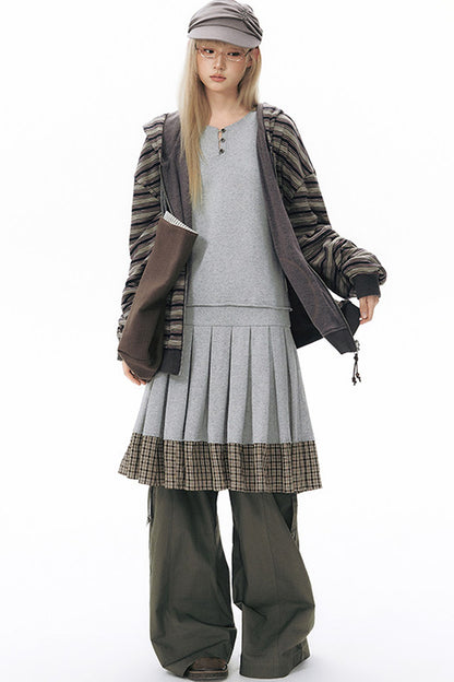 Reversible Striped Hooded Knit Cardigan