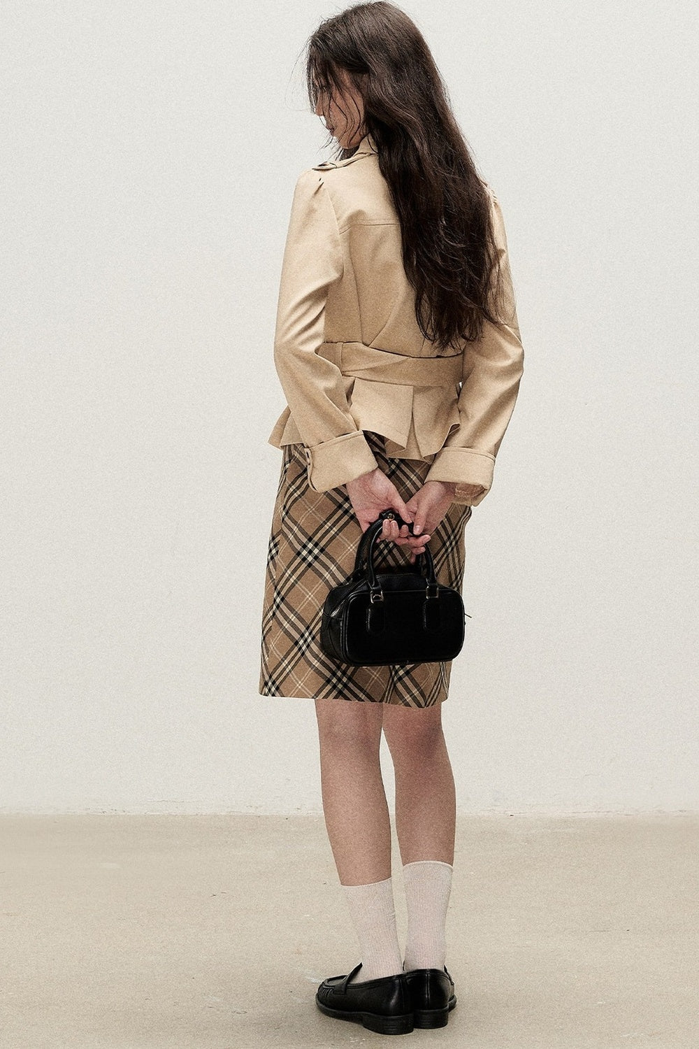 Pleated A-Line Short Trench Coat