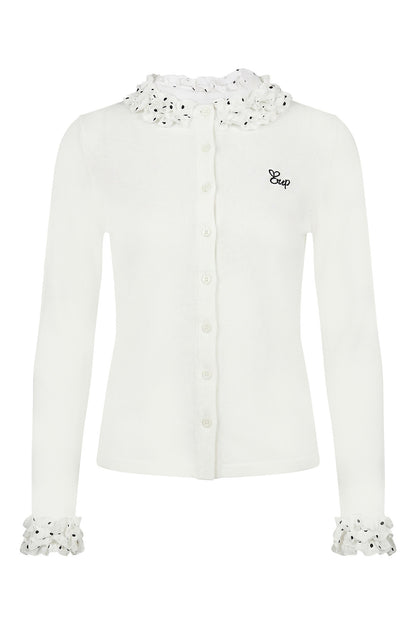 Polka Dot Lace Long-Sleeve Knit Cardigan Set-Up