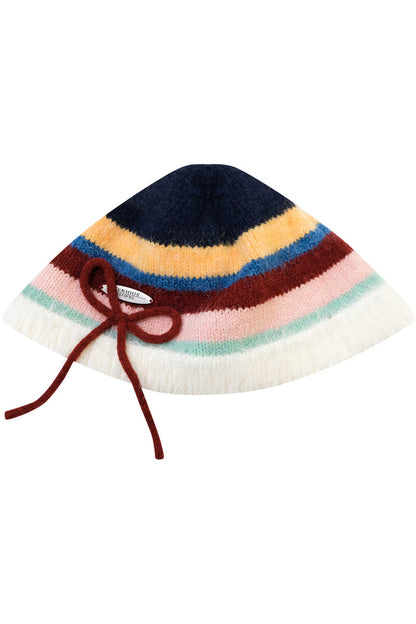 Color-Block Striped Bow Pot Hat