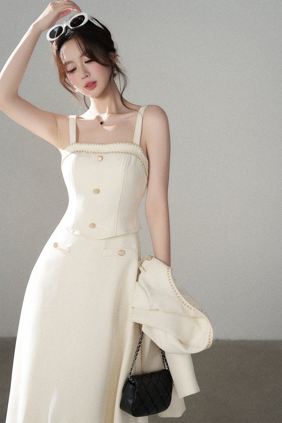 Off-White Chanel-Style A-Line Dress and Short Jacket Set-Up