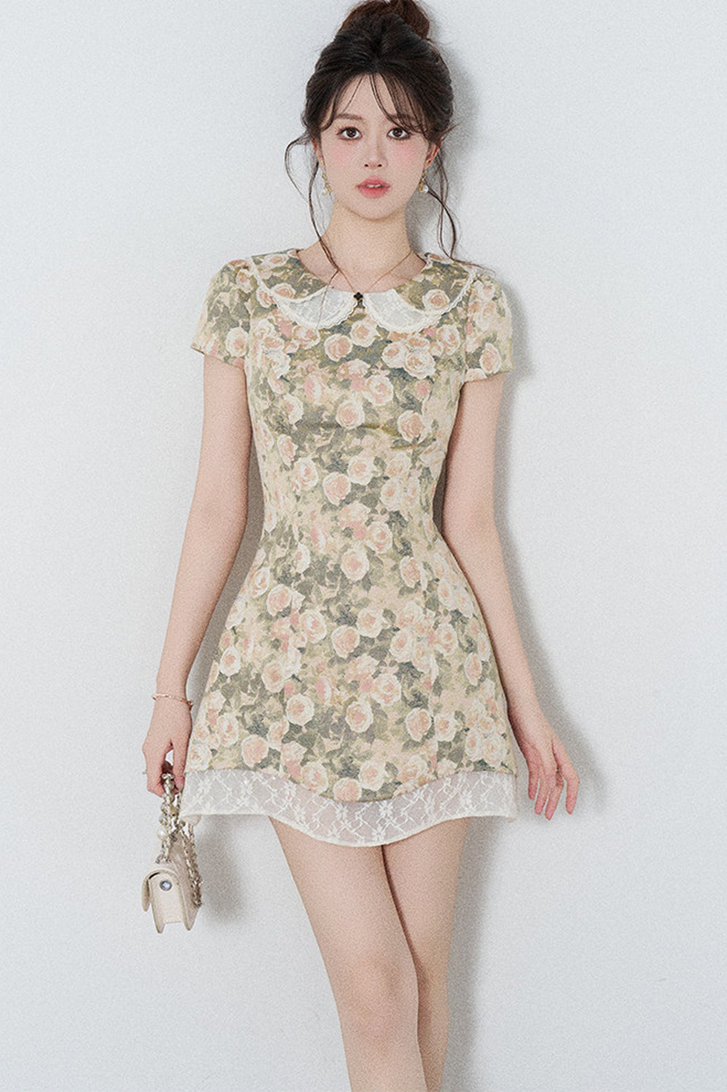 Floral Jacquard Doll Collar Dress