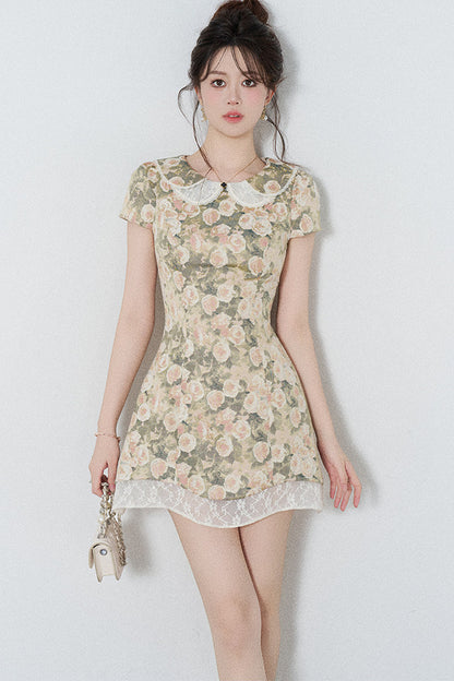 Floral Jacquard Doll Collar Dress