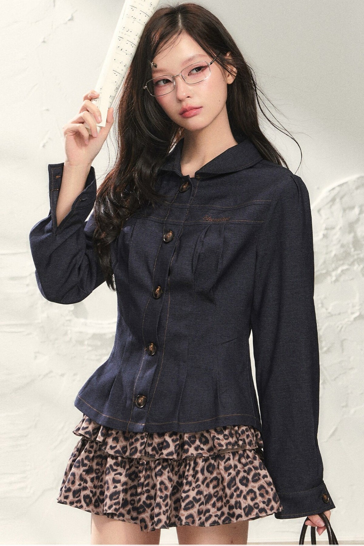 Dark Blue Denim Top With Skirt Set-Up