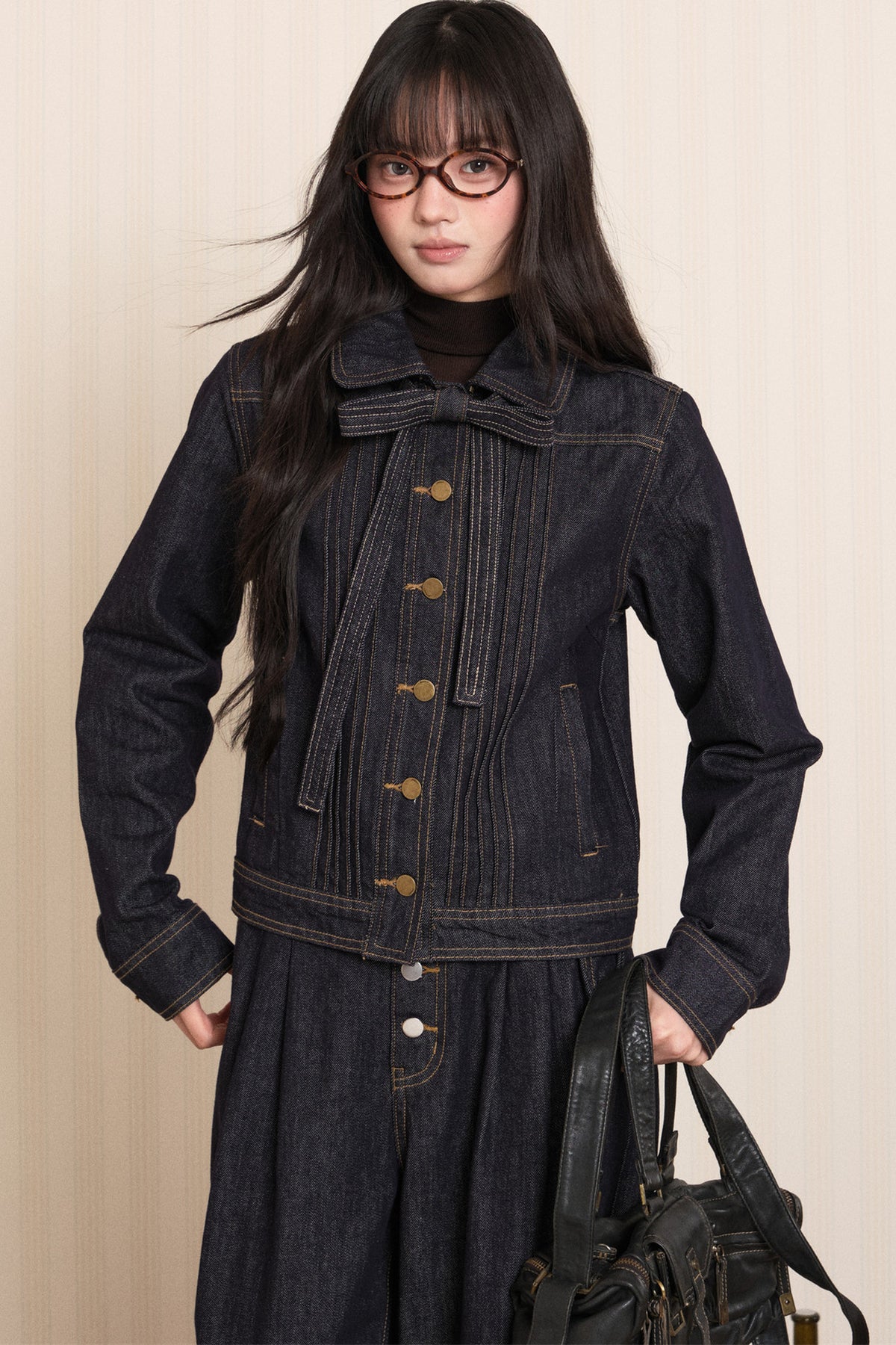 Washed Denim Lapel Tie Jacket