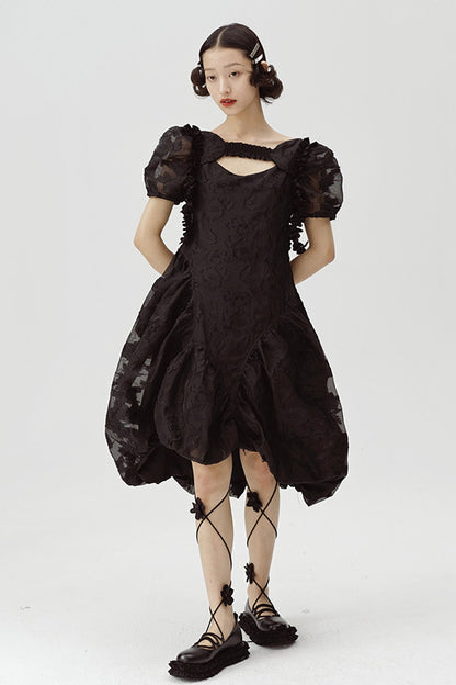 Irregular Floral Puff Dress