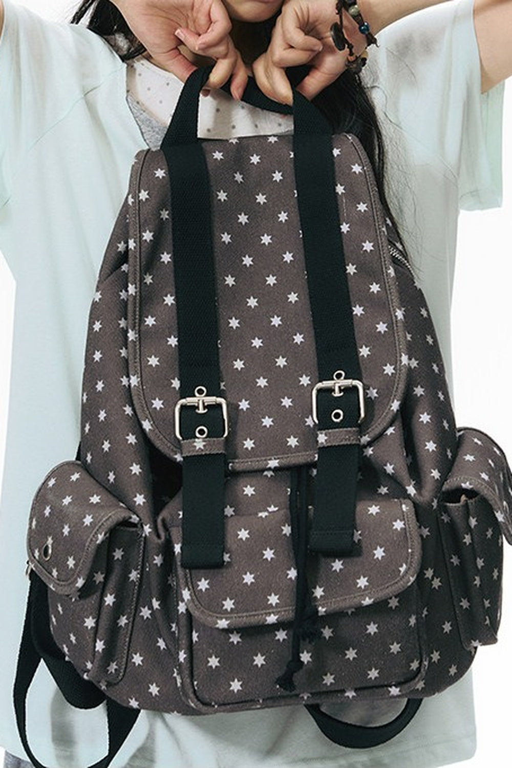 Canvas-Rucksack mit sechszackigem Stern und mehreren Taschen