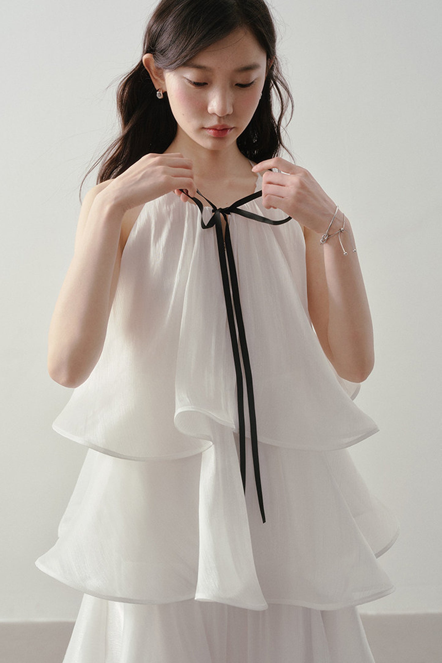White Layered Halter Dress