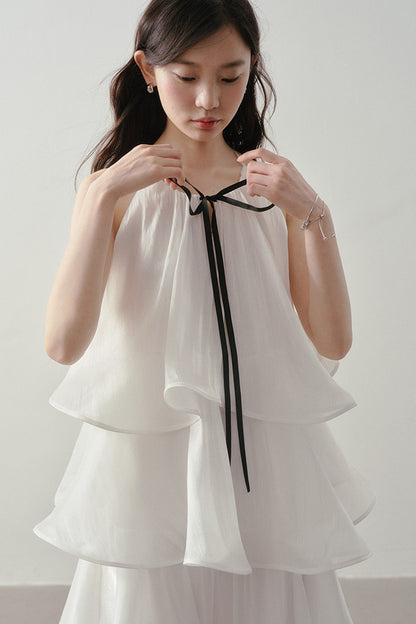 White Layered Halter Dress