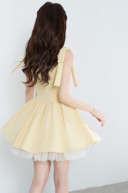 Yellow Mesh Spliced Dress