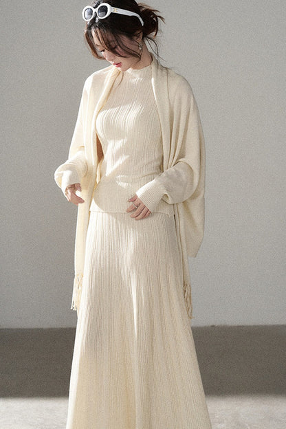 Turtleneck Sweater Long Skirt Shawl Cardigan Set