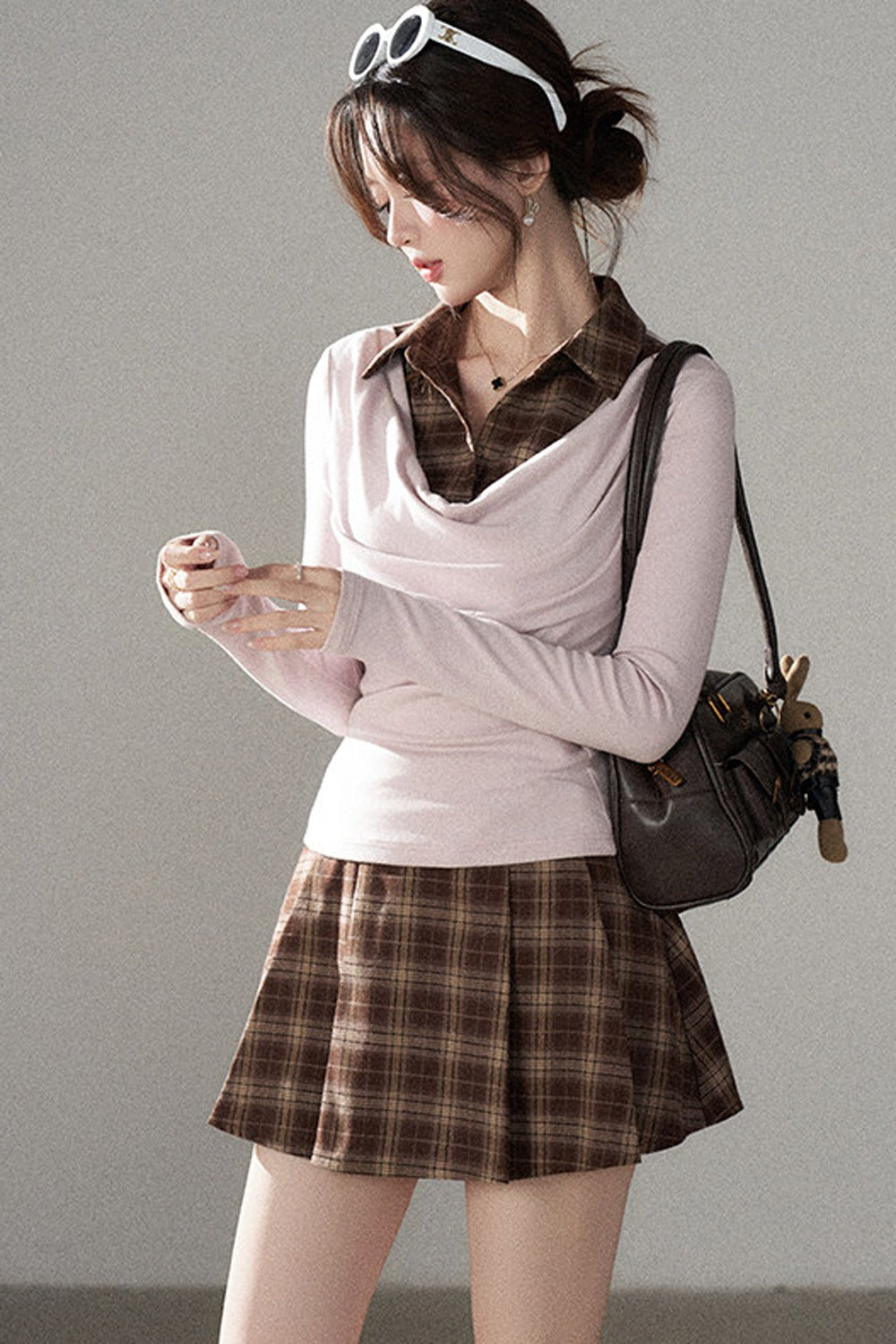 Plaid Knit Top and Skirt Set-Up