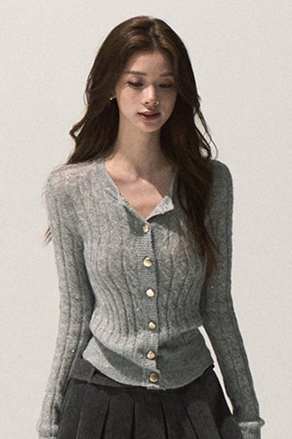 Wool Cable Knit Cardigan