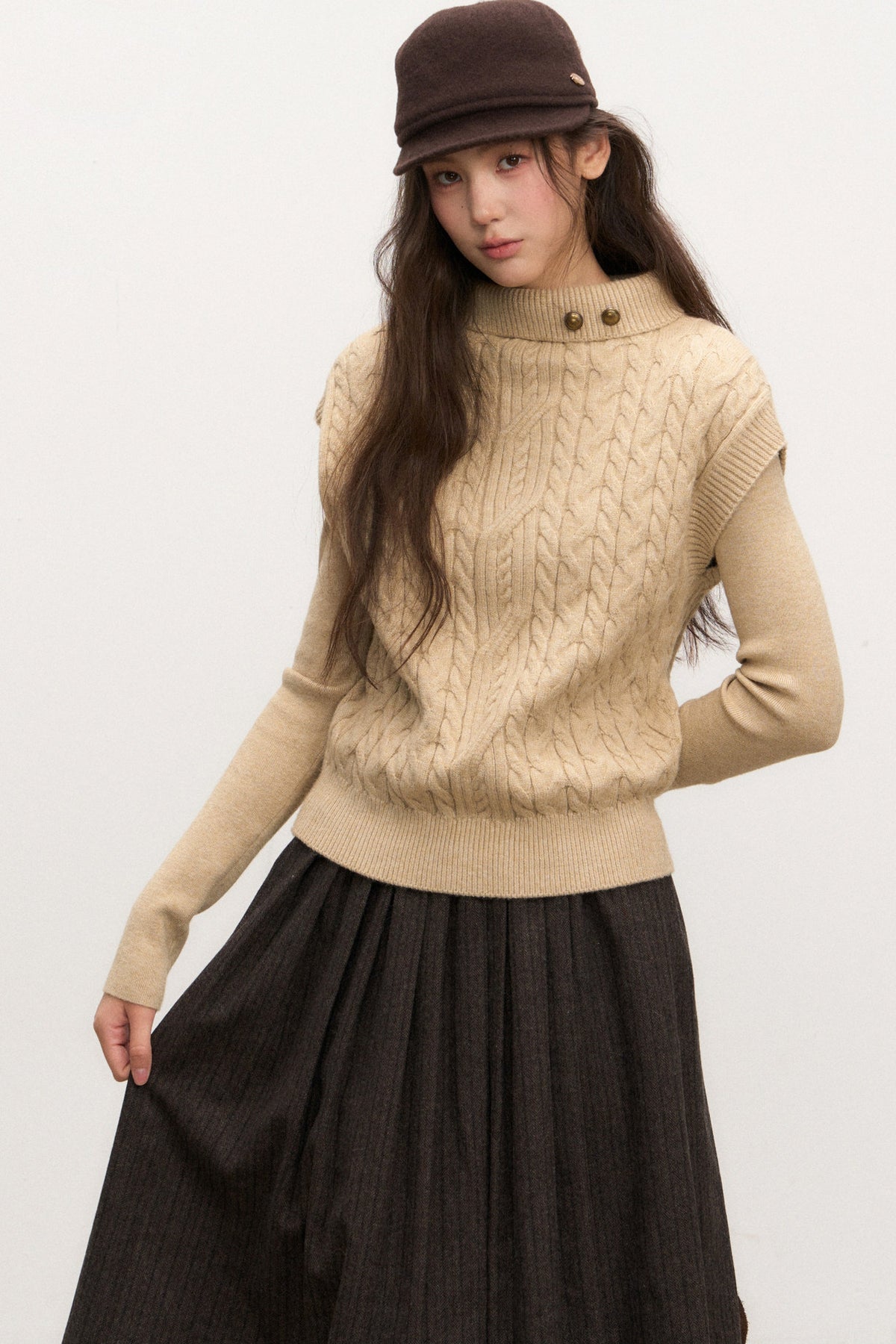 Layered-Look Knit Top and Skirt Set-Up