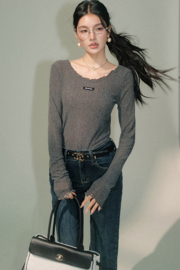 Ruffled Knit Top and Pants Set-Up