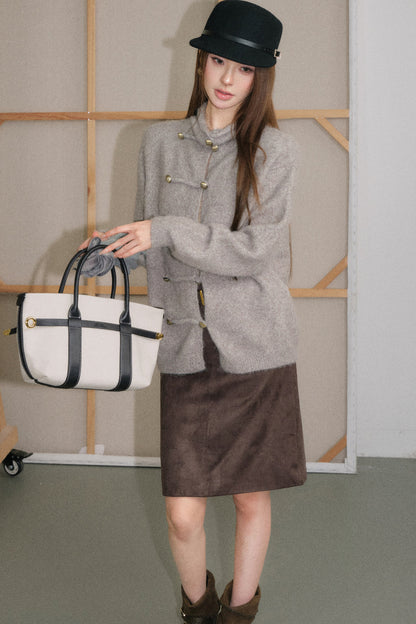 High-Waisted Faux Suede Skirt Set-Up