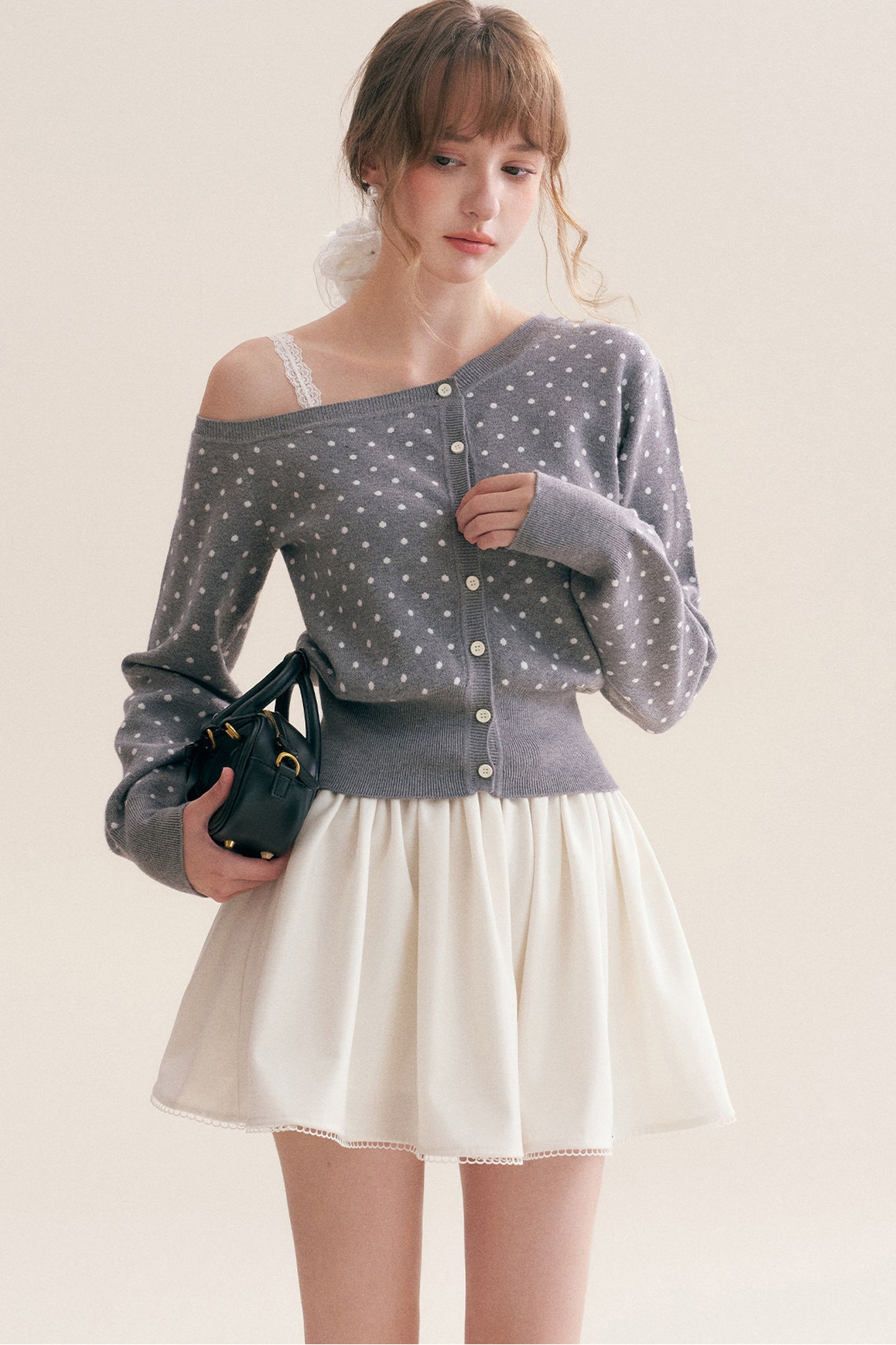 Polka Dot Knit Cardigan Top