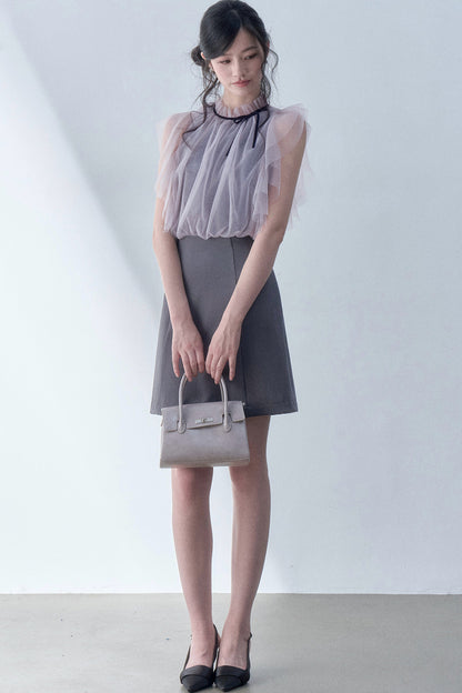 Plissiertes Kleid mit Mesh-Patchwork