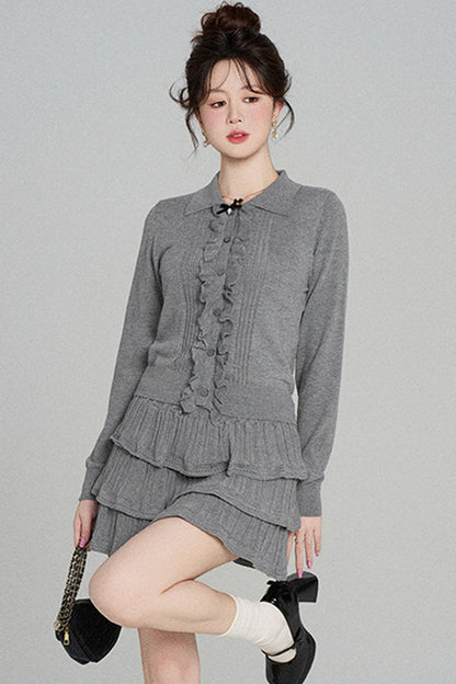Miu-Style Knit Top and Tiered Skirt Set-Up