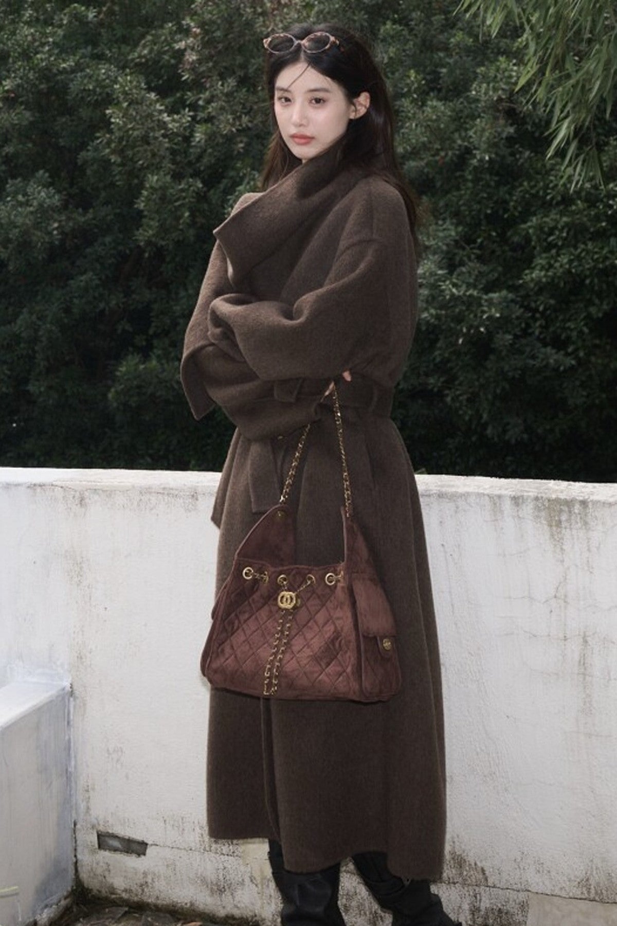Double-Sided Wool Scarf Collar Coat