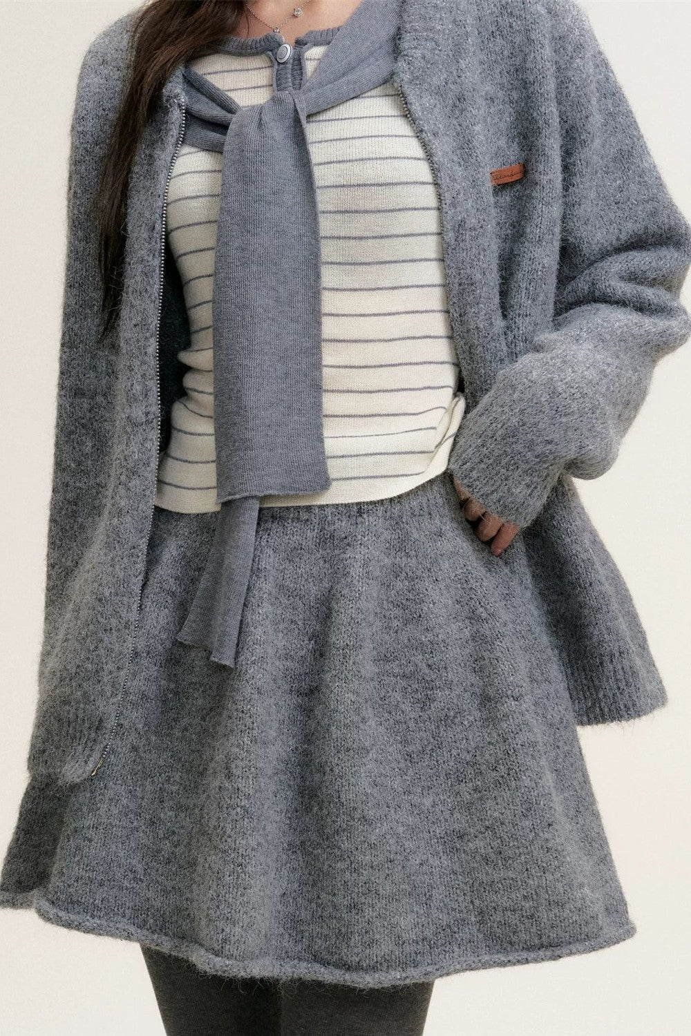 Color-Blocked Fake Two-Piece Knit Set-Up
