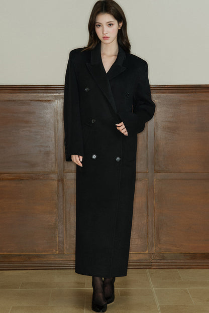 Double Breasted Notch Lapel Long Wool Coat