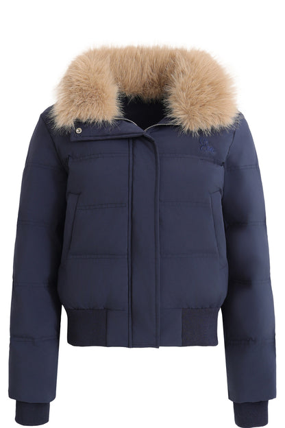 Navy Blue Fur Collar Padded Jacket and Pants Set-Up