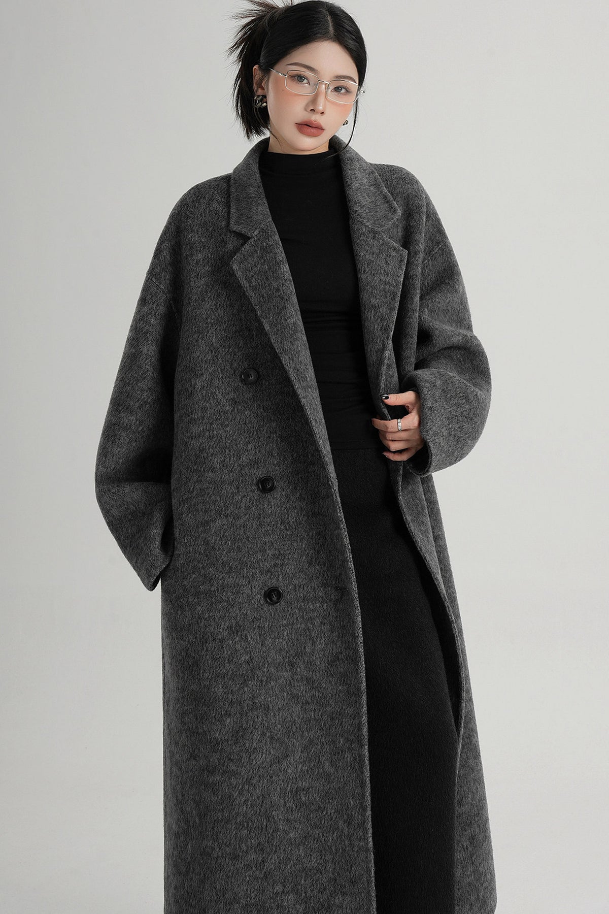 Cappotto ampio lungo in lana double face