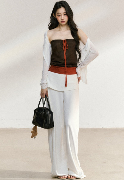 White Waistband Straight-Leg Pants