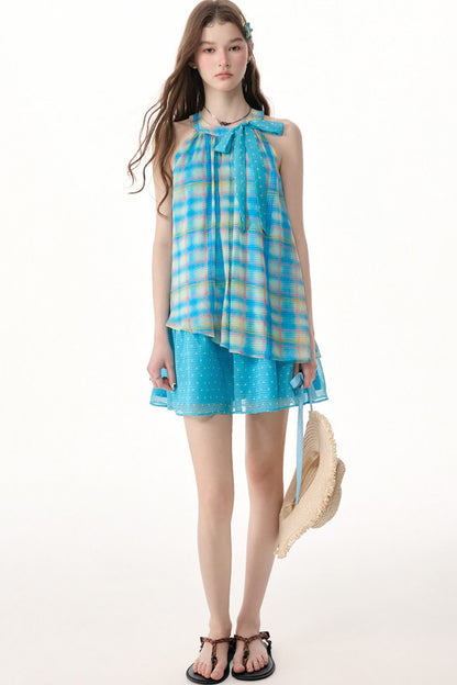 Bow Halter Plaid Dress