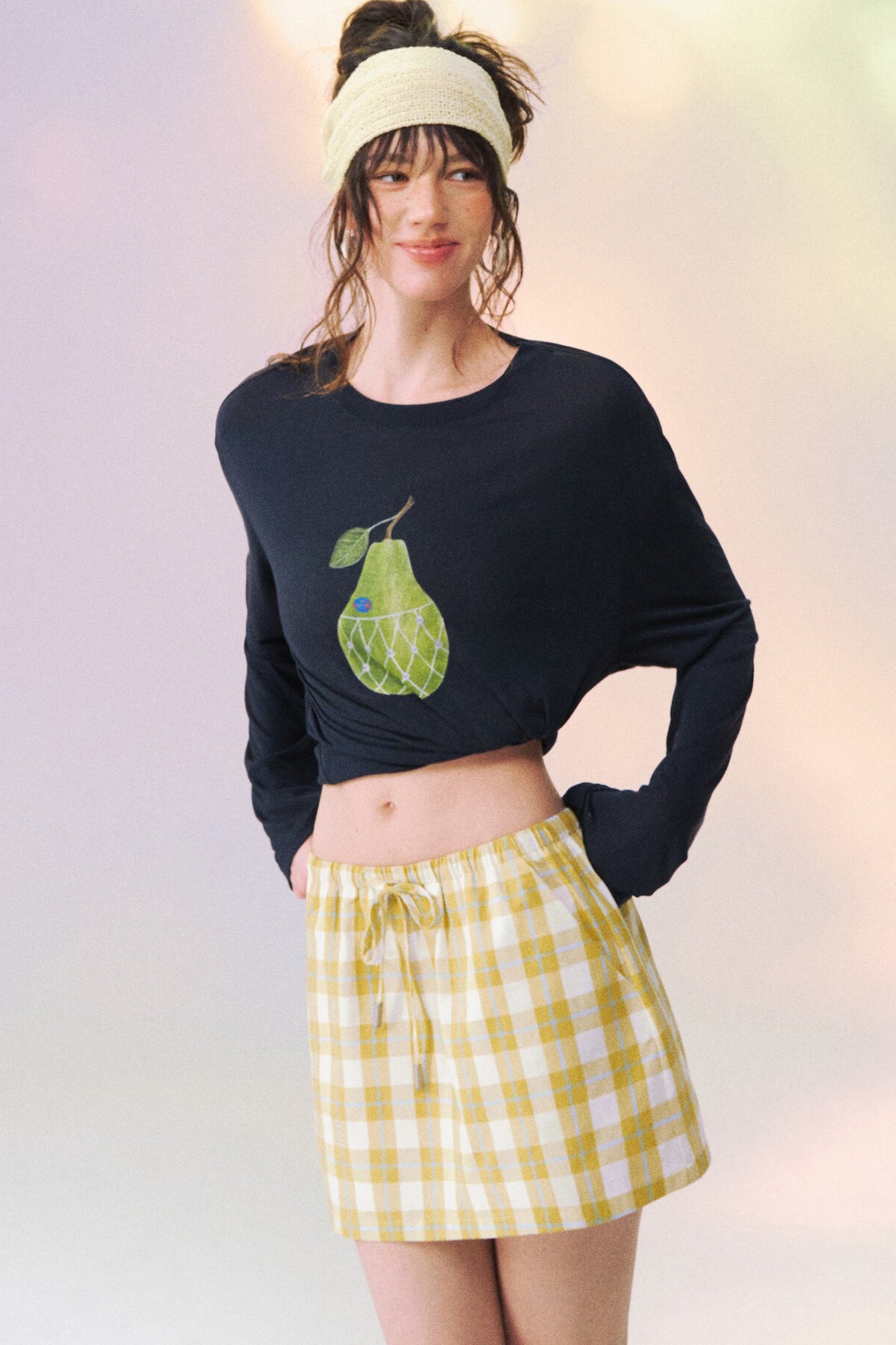 Plaid Drawstring Mini Skirt