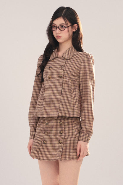 Long-Sleeved Plaid Shirt and Skirt Set-Up