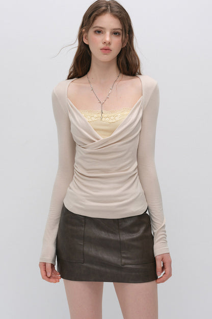 Layered-Look Pleated Tencel Base Layer Top