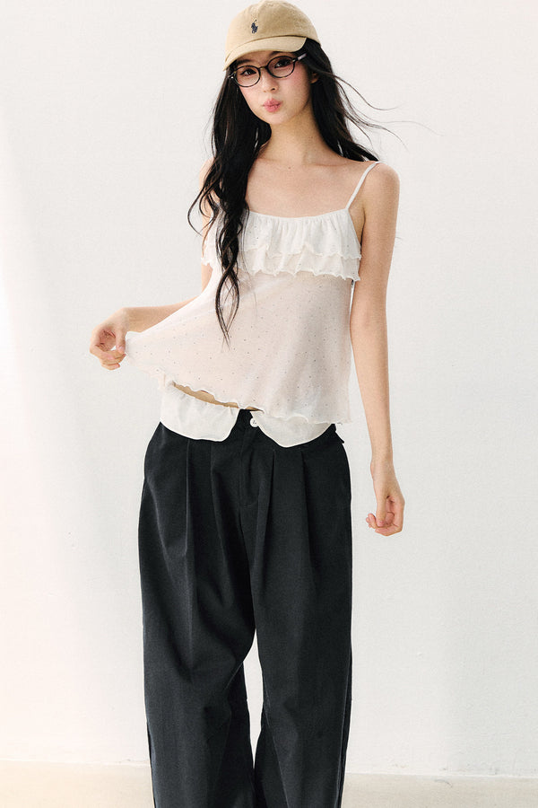 Bow Tie Sheer Cardigan And Camisole Set-Up