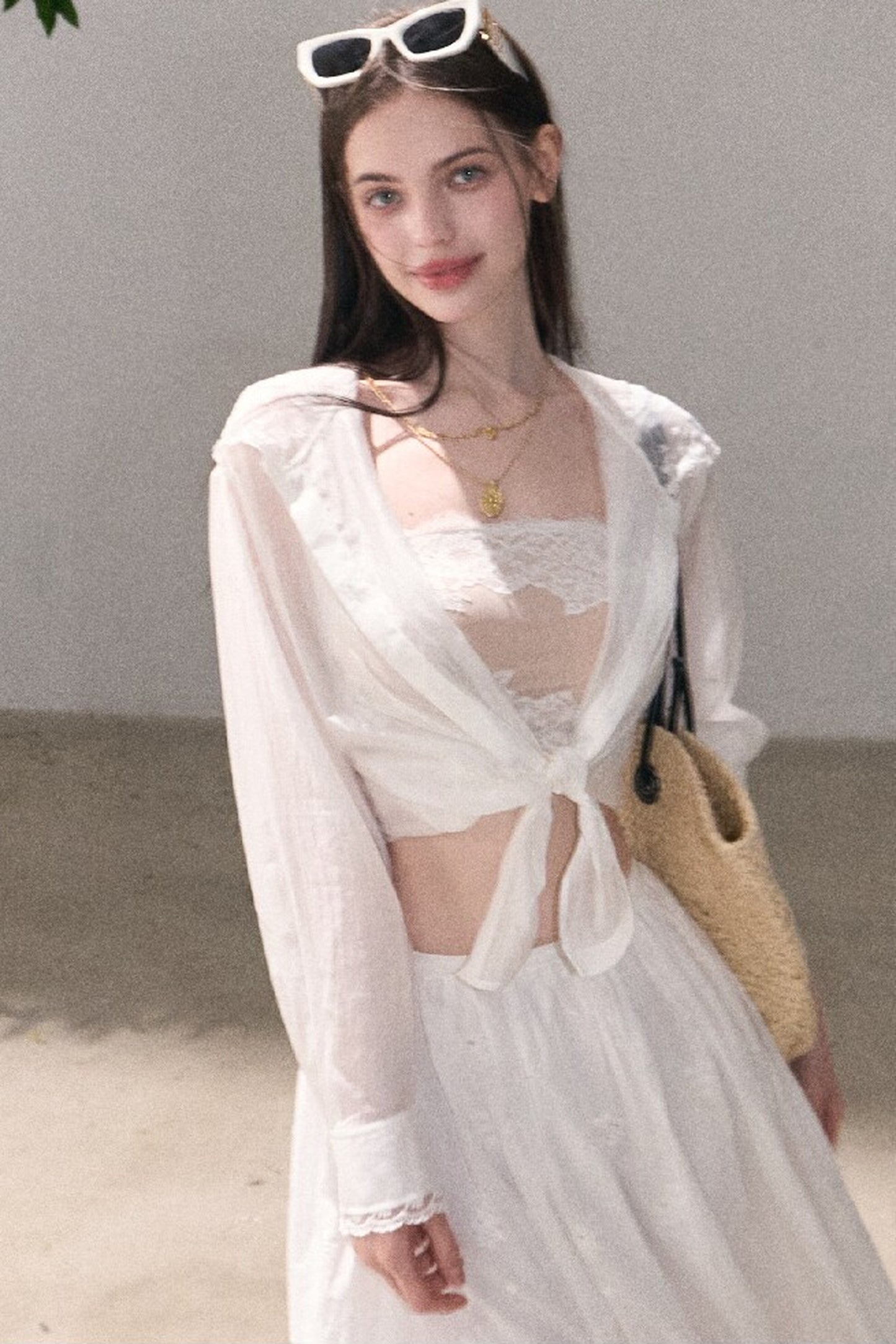 Ensemble haut et jupe en dentelle de coton à motif floral