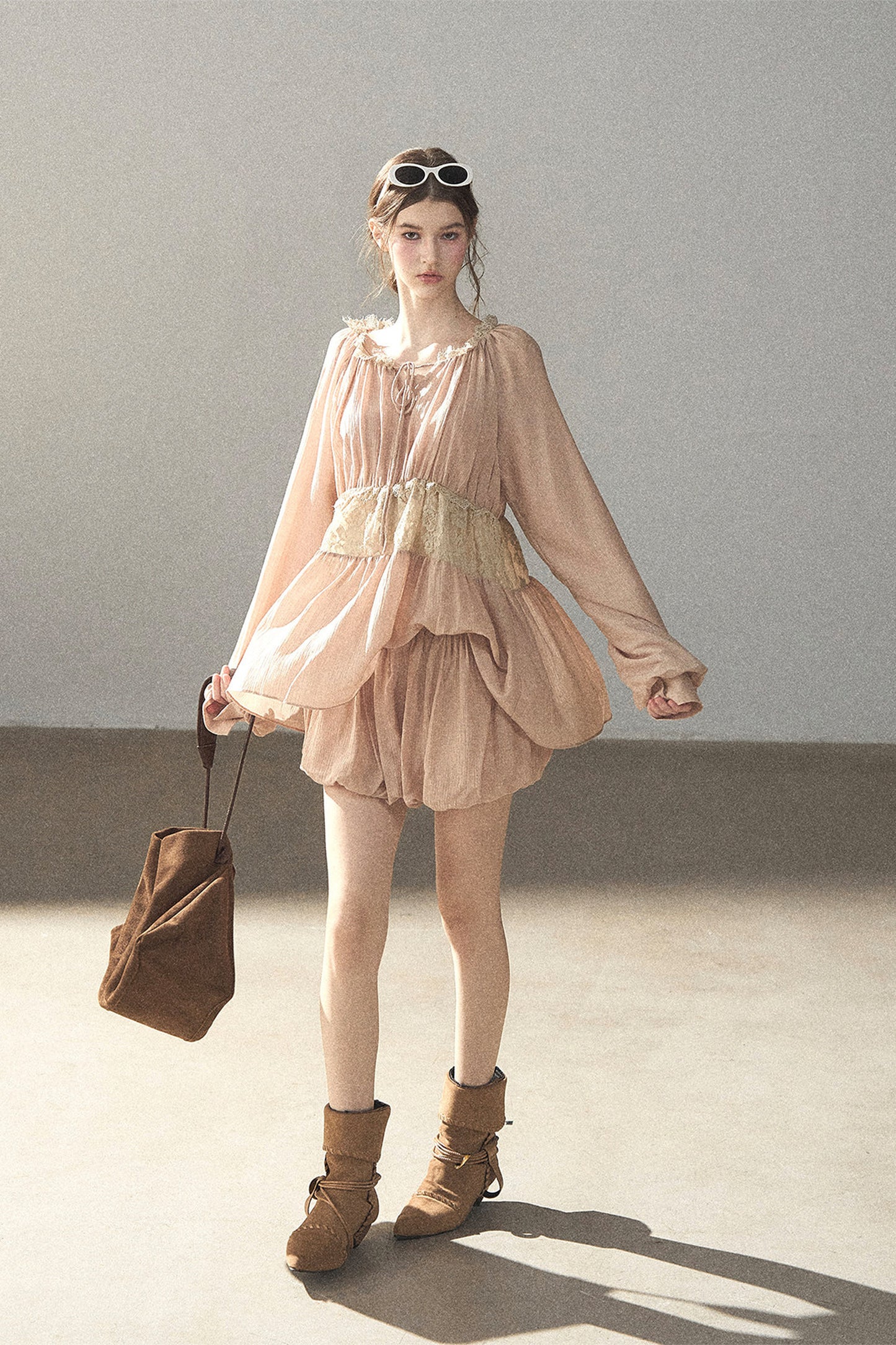 Crinkled Fabric Top and Short Skirt Set