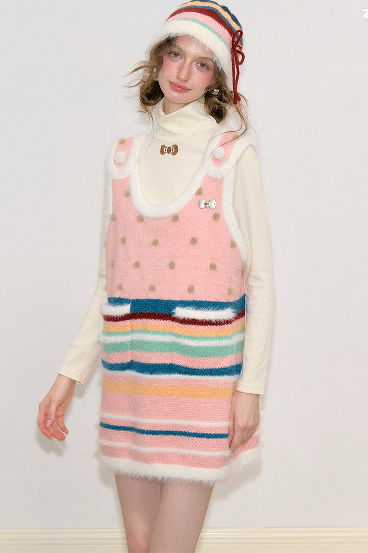 Color-Block Striped Bow Pot Hat