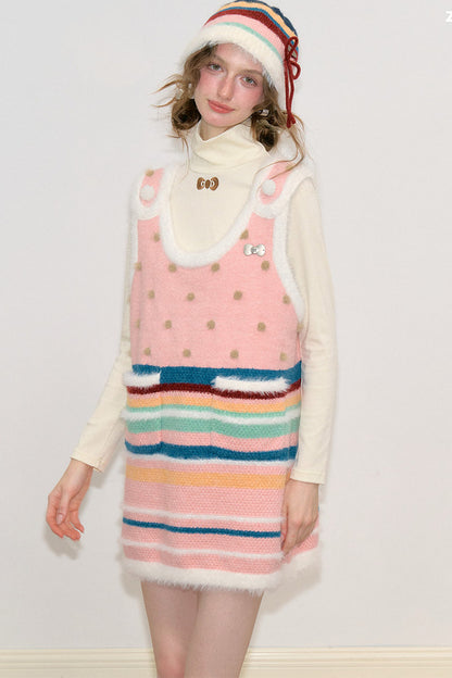 Color-Block Striped Bow Pot Hat