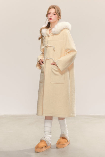 Mid-Length Hooded Wool Toggle Coat