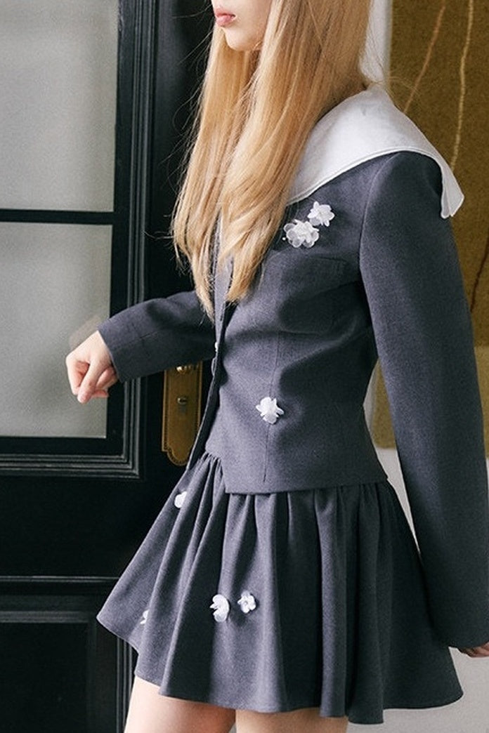 Beaded Floral Blazer and Skirt Set-Up