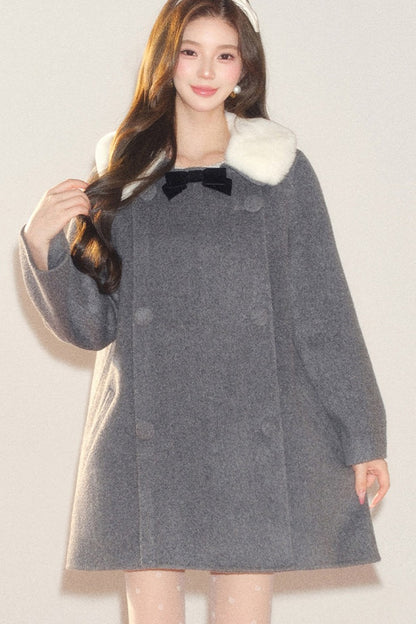 Manteau en laine avec nœud en velours